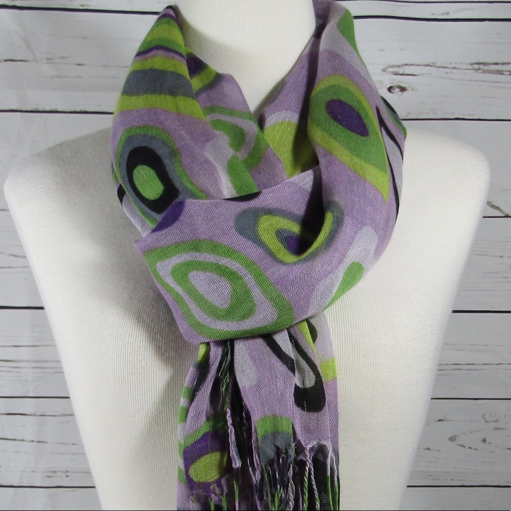 🔴3/$15 Long purple, green, grey & black scarf